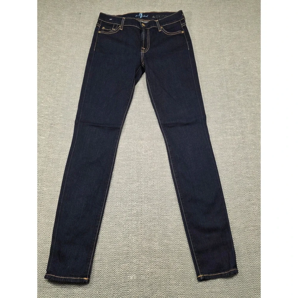 7 For All Mankind The Skinny Jeans Womens 27 Dark Indigo Stretch Denim Made USA‎